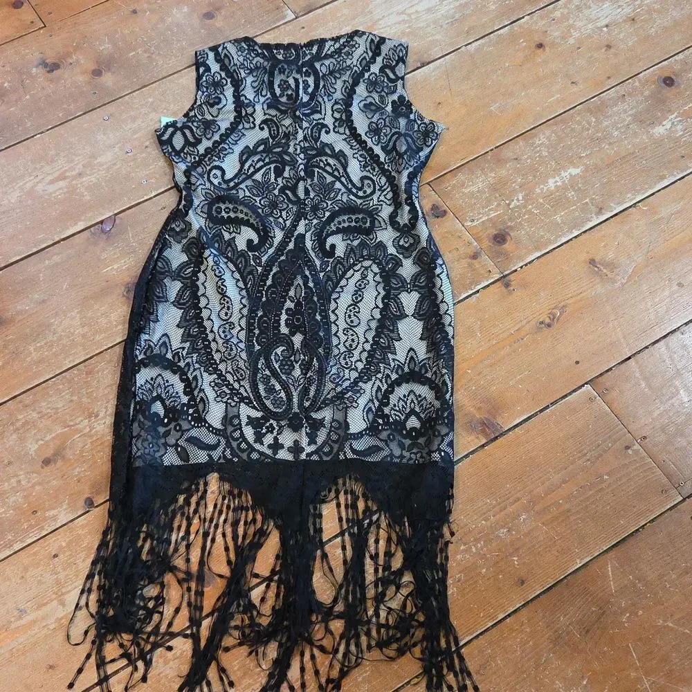 Roaring 20's Black Lace Flapper‎ Dress Adult Med And Accessories